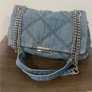 Stradivarius Blue Quilted Shoulder Bag with Chain